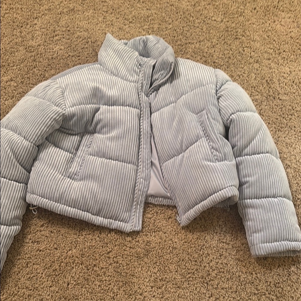 Altar'd State revival ribbed blue cropped Puffer Jacket